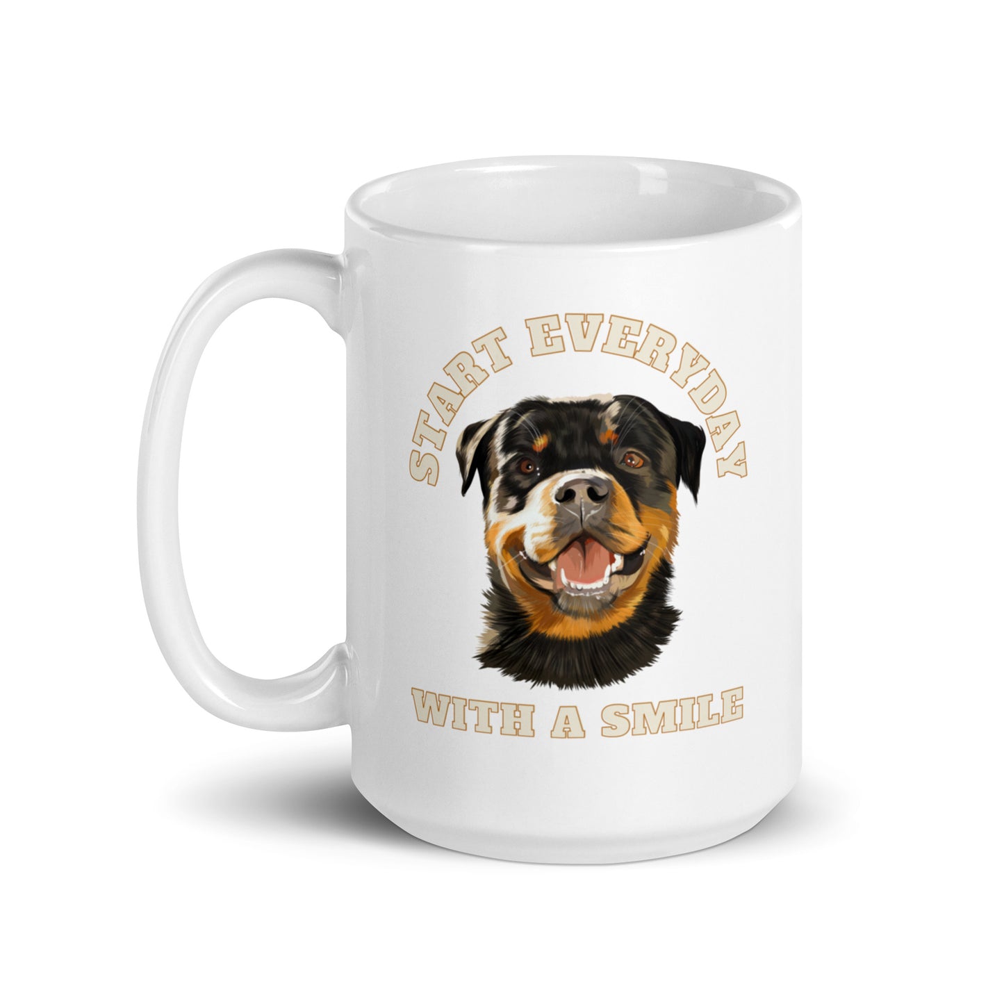 Man's Best Friend #05 Rottweiler "START EVERYDAY WITH A SMILE" White glossy mug