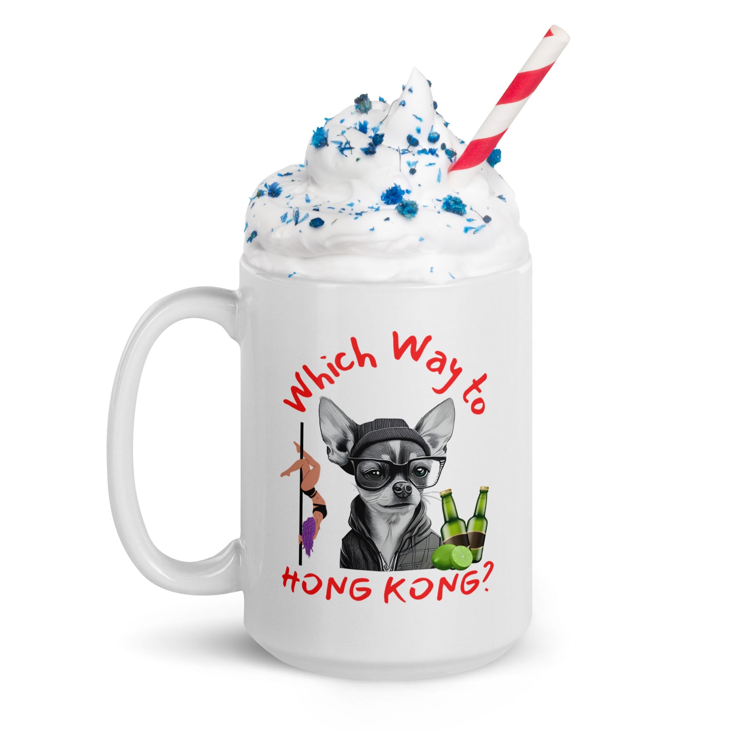 Rude, Crude, and Funny #03 "Which Way to HONG KONG" White glossy mug