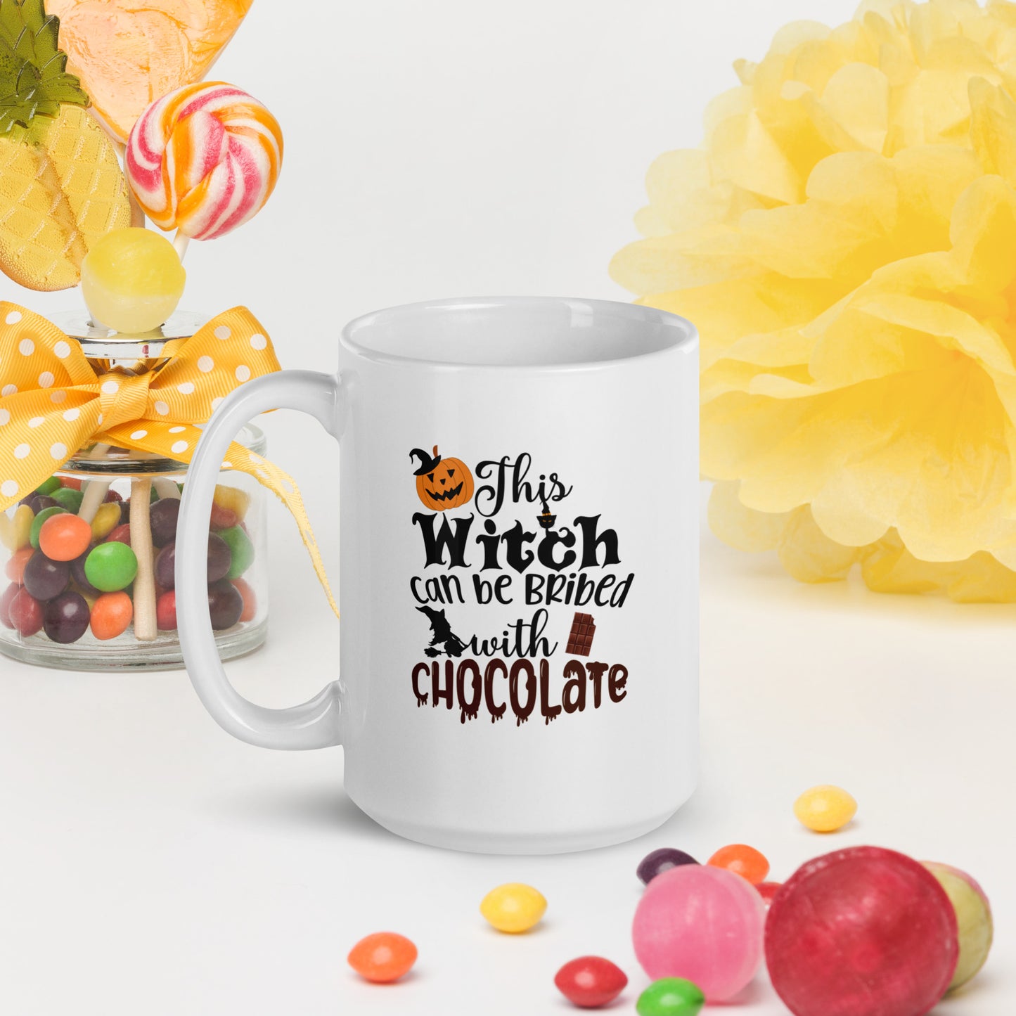 Halloween #15 "This Witch can be BRIBED" White glossy mug