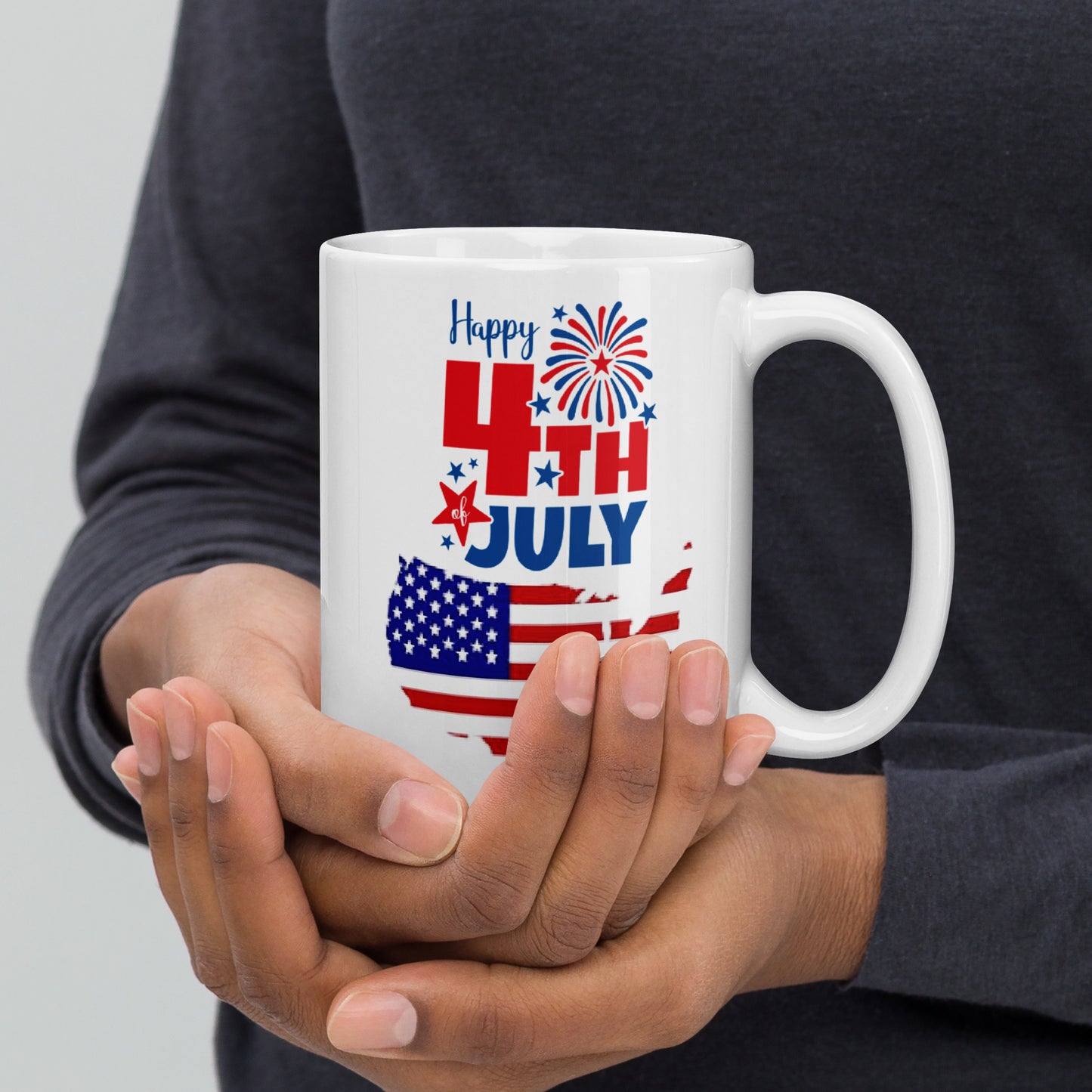 4th of July #05 "Happy 4th of July" White Glossy Mug