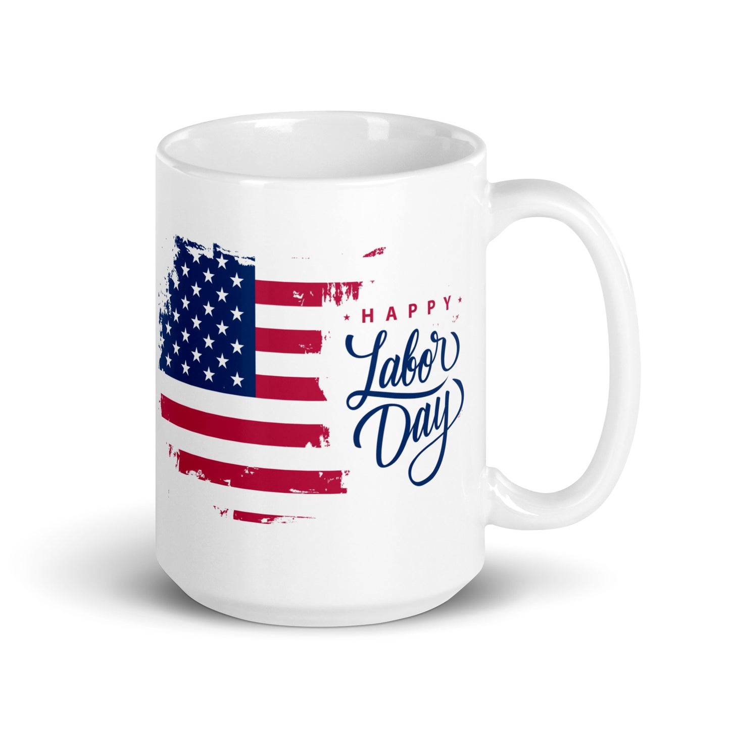 Labor Day #01 "Happy Labor Day" w/ American Flag Offset Left White glossy mug