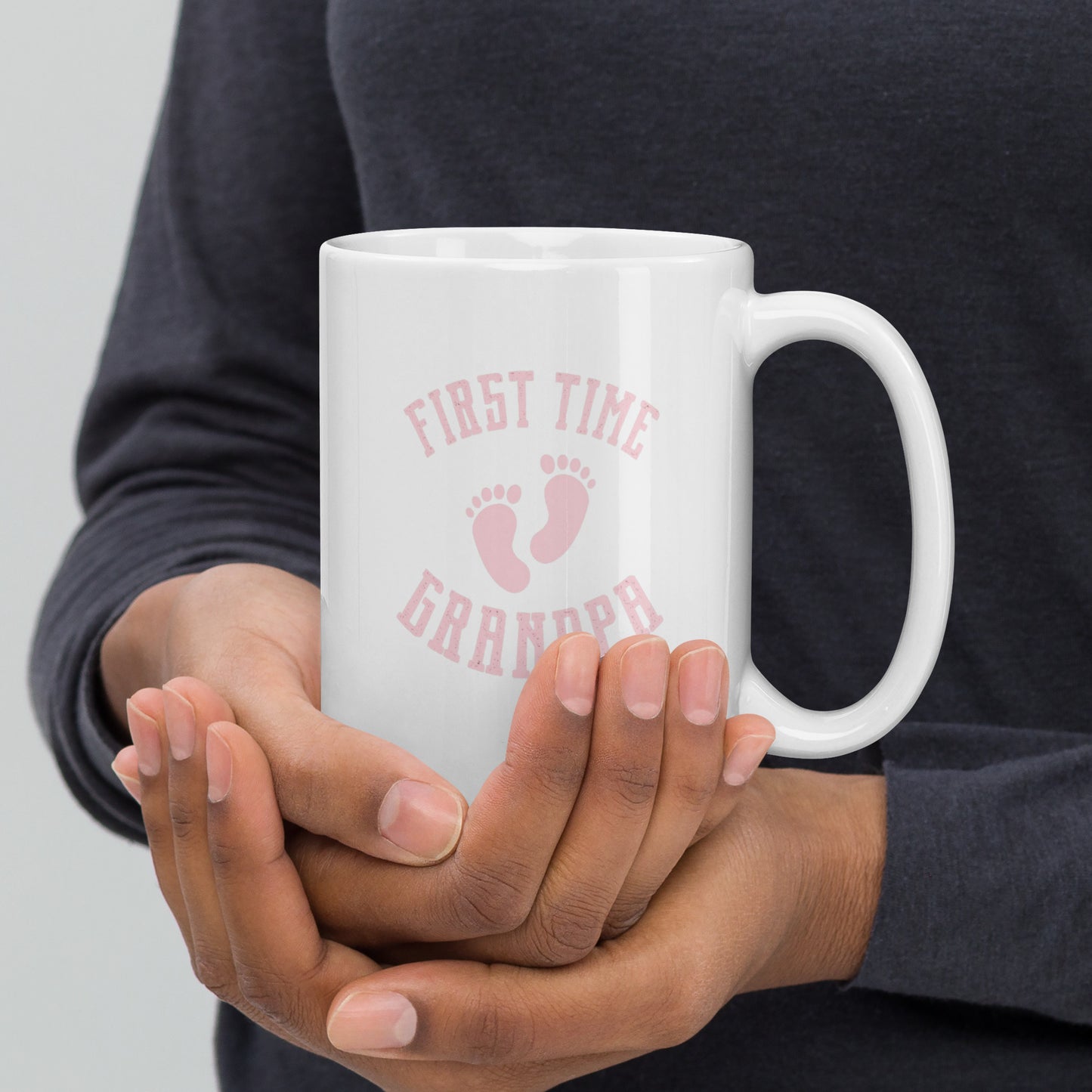 Grandad #01 "First Time Grandpa" (Pink) White glossy mug