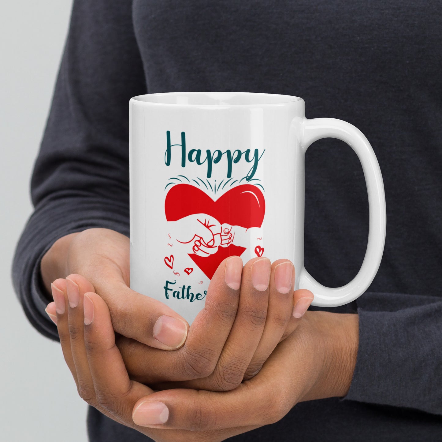 Father's Day #15 "Happy Father's Day" (Heart Bump) White glossy mug