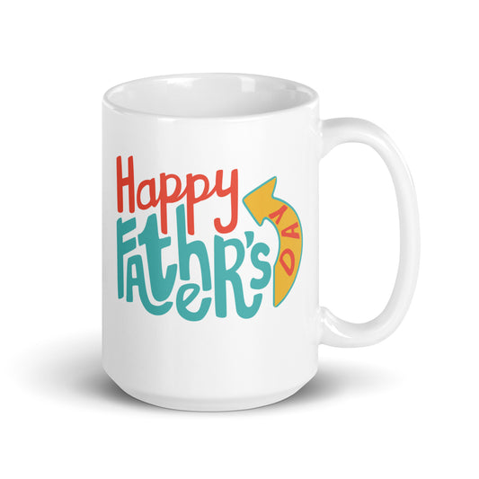 Father's Day #16 Colorful Display "Happy Father's Day" White glossy mug