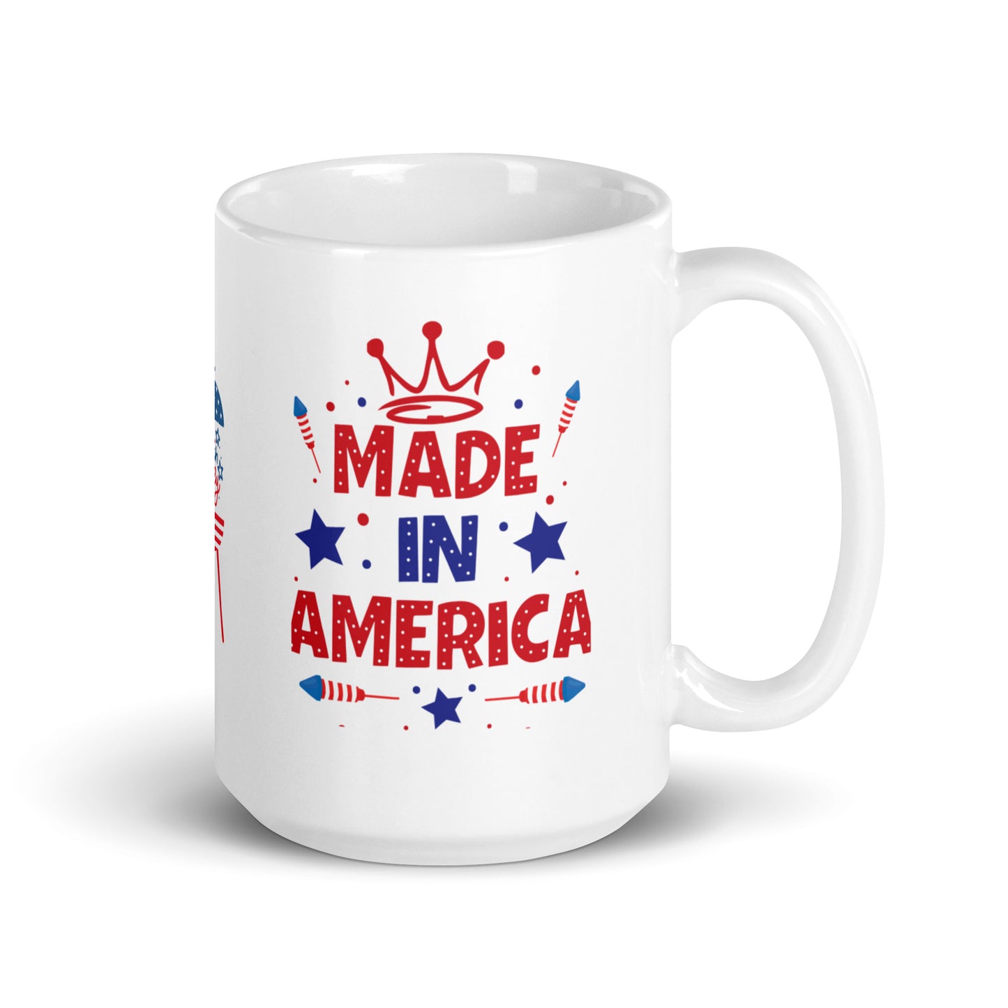 4th of July #18 "MADE IN AMERICA" White glossy mug