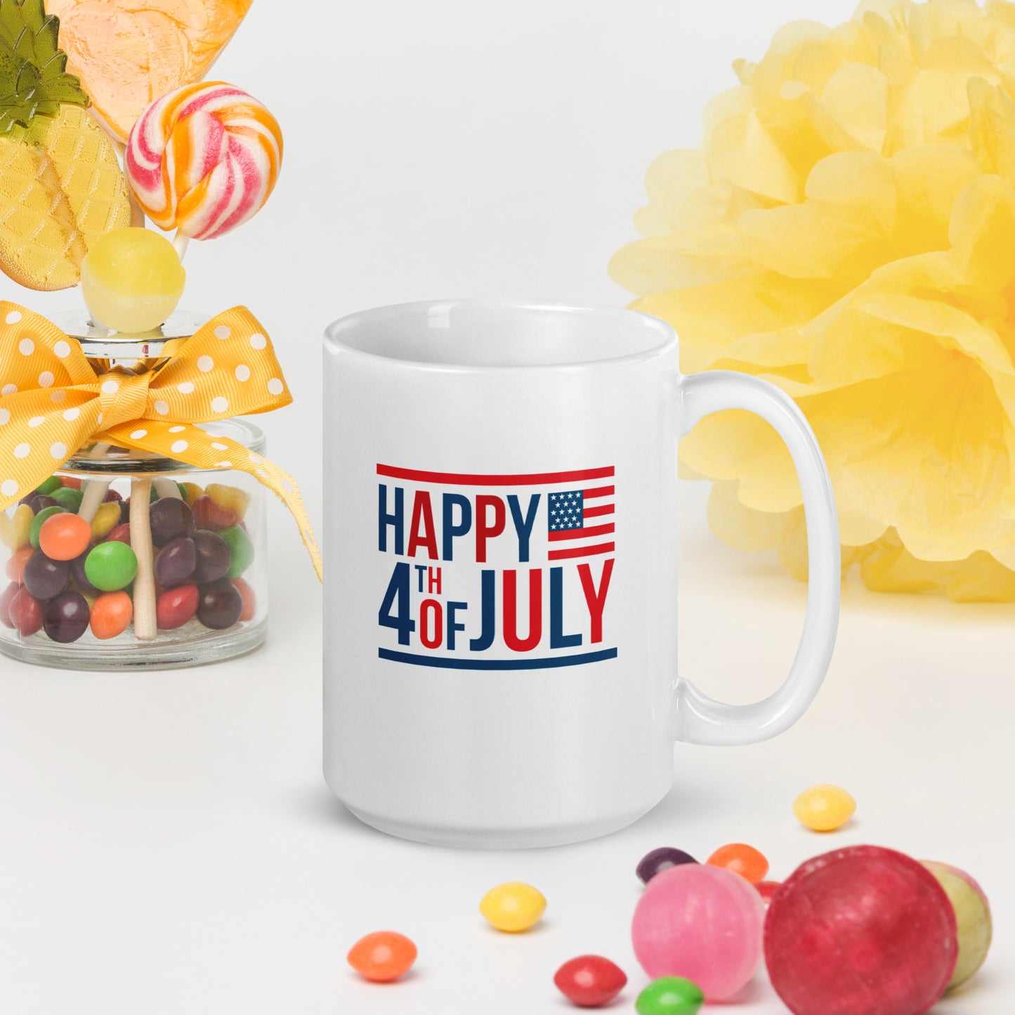 4th of July #15 "HAPPY 4TH OF JULY" White glossy mug