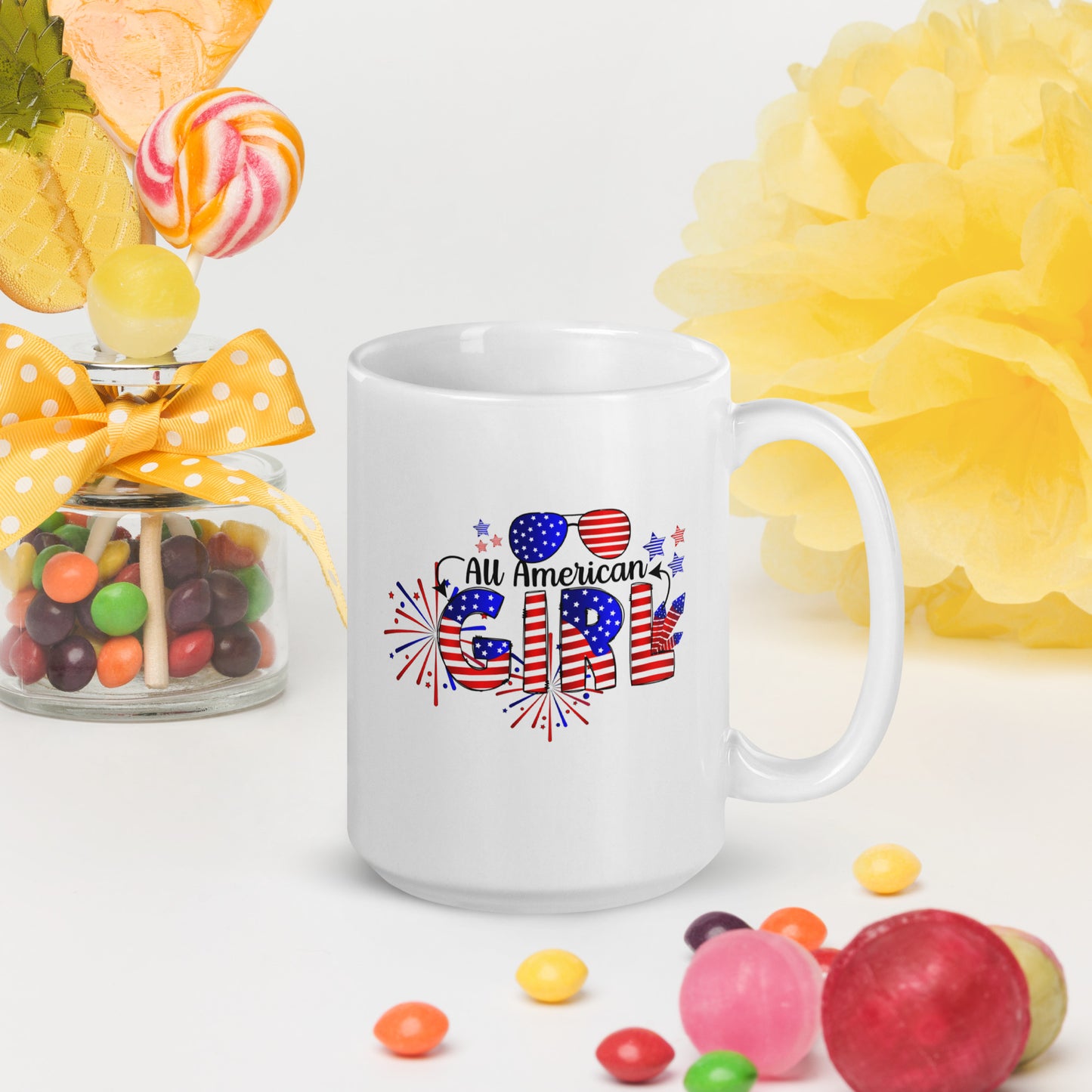 God Bless America #02 "All American GIRL" White glossy mug