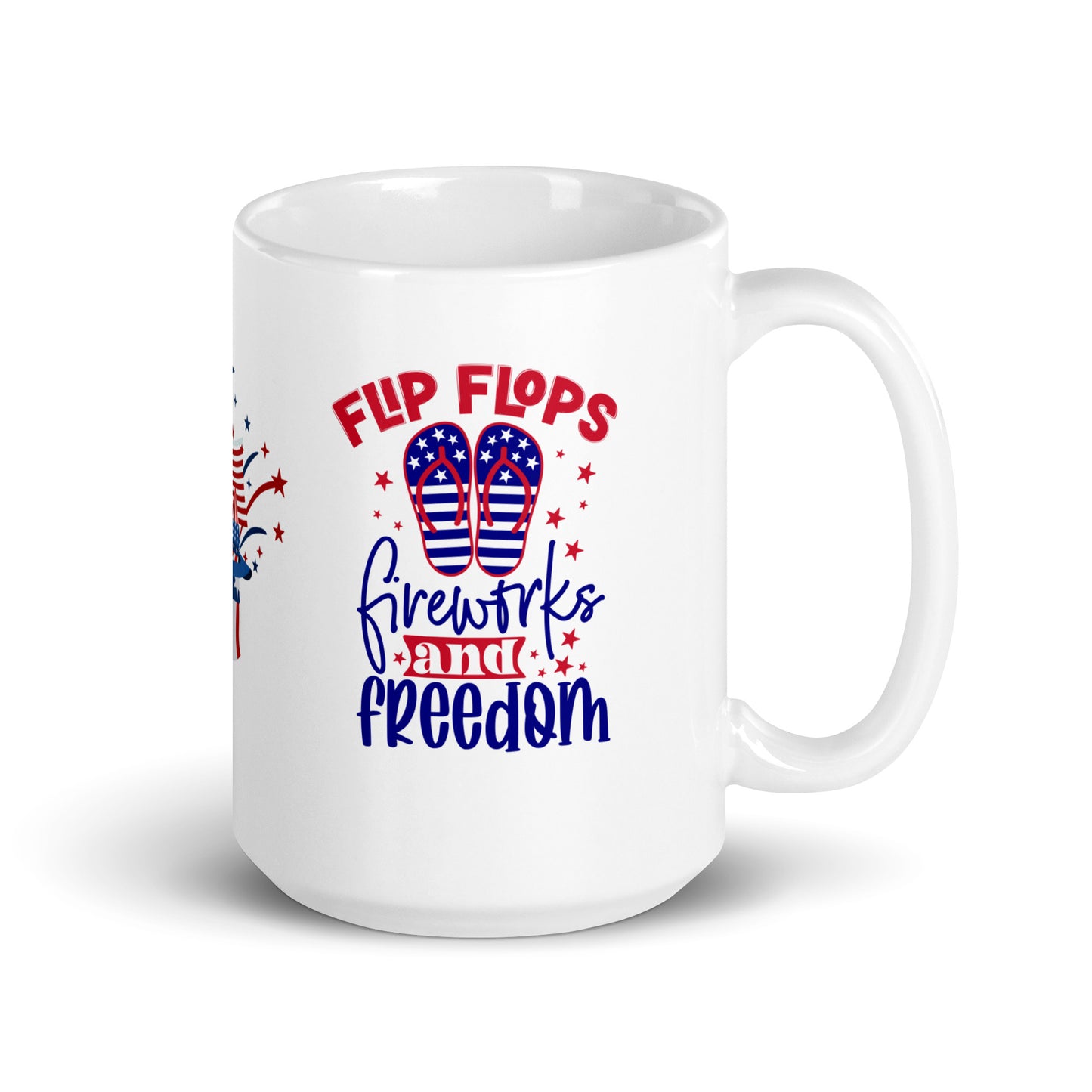 4th of July #22 "FLIP FLOPS fireworks and freedom"Full Wrap White glossy mug