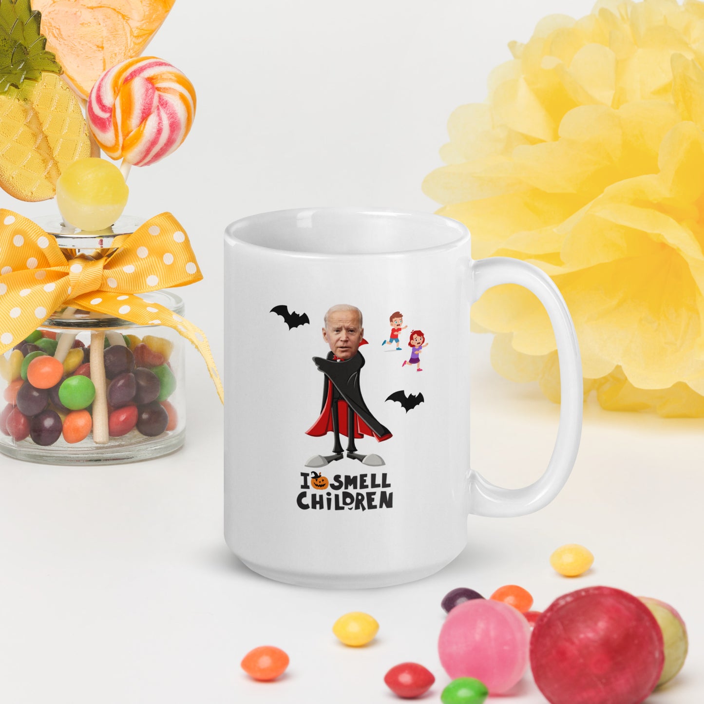 Halloween #06 "I SMELL CHILDREN" White glossy mug