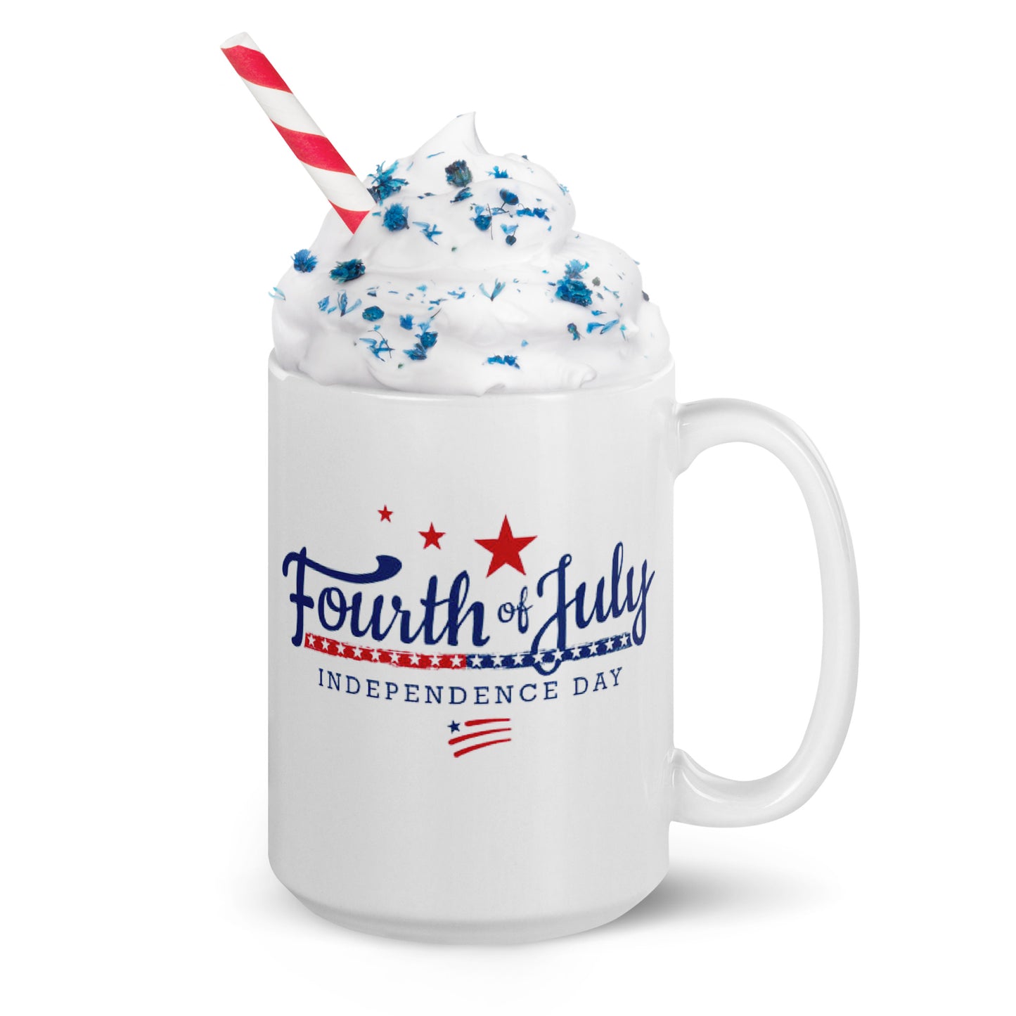 4th of July #08 "4th of July Independence Day" White Glossy Mug