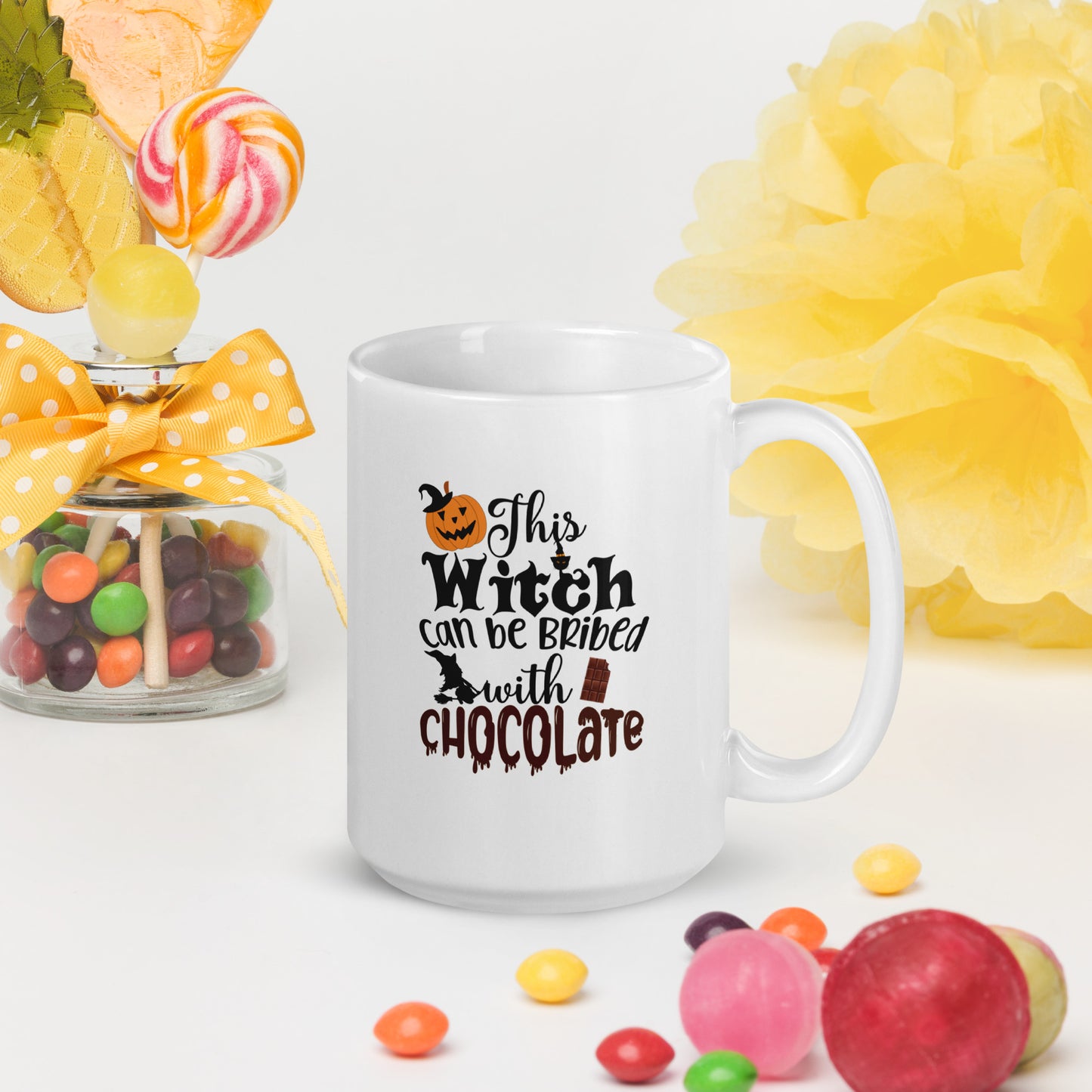 Halloween #15 "This Witch can be BRIBED" White glossy mug