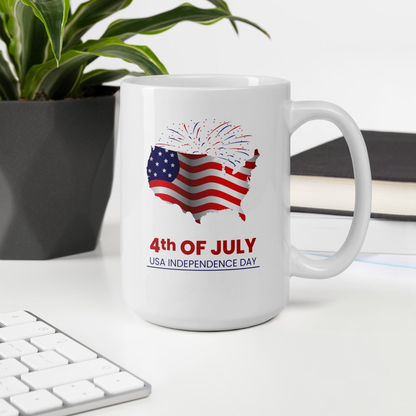 4th of July #12 "4th OF JULY USA INDEPENDENCE DAY" White glossy mug