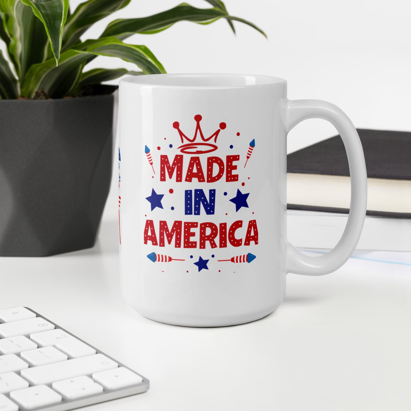 4th of July #18 "MADE IN AMERICA" White glossy mug