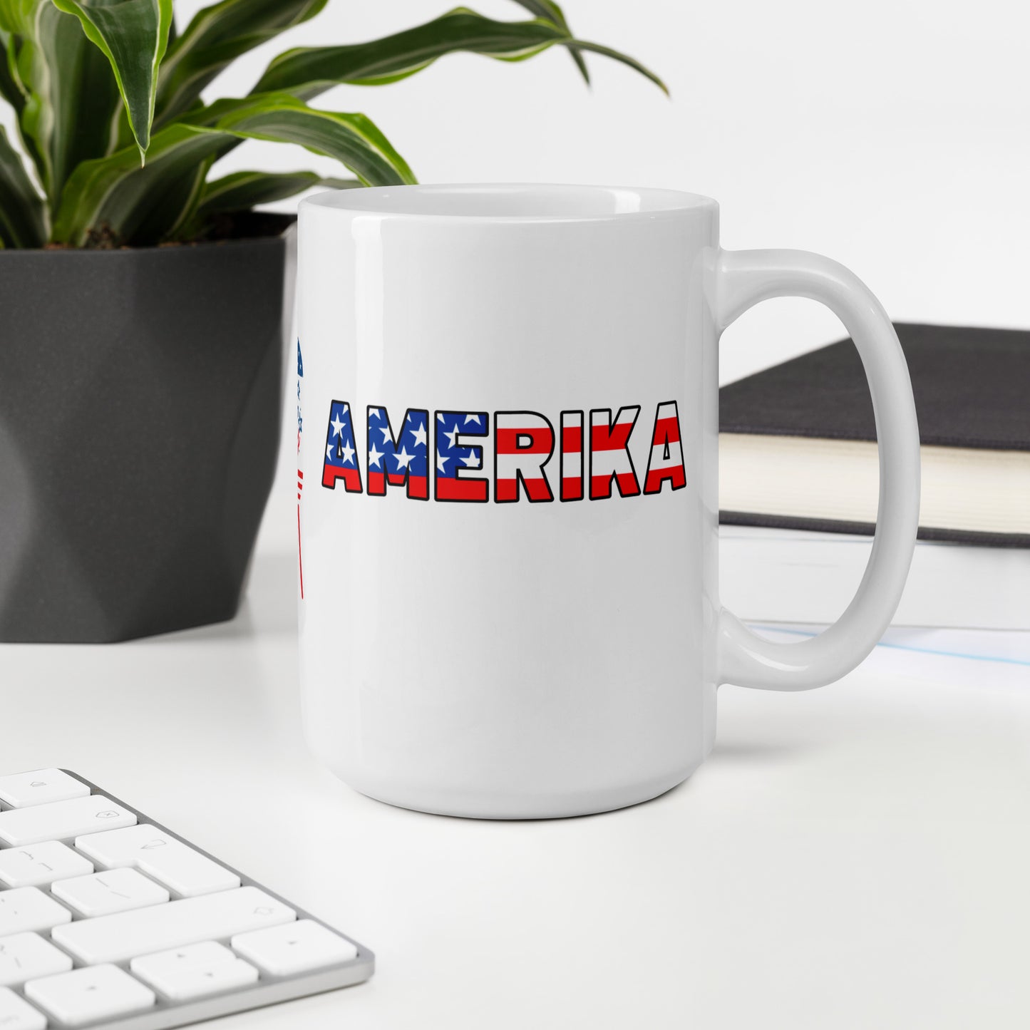 4th of July #11 "AMERIKA" Full Wrap White glossy mug