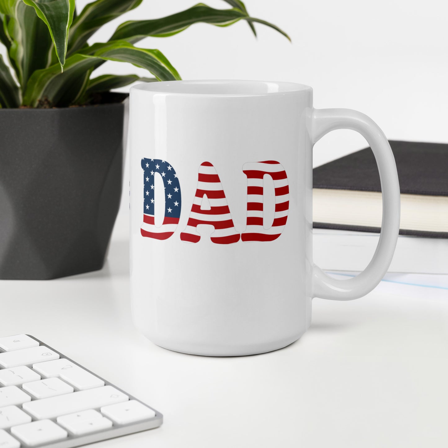 Dad #02 "DAD" Patriotic Red, White, and Blue White glossy mug