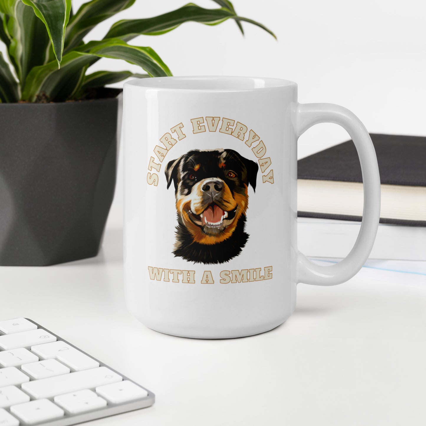 Man's Best Friend #05 Rottweiler "START EVERYDAY WITH A SMILE" White glossy mug