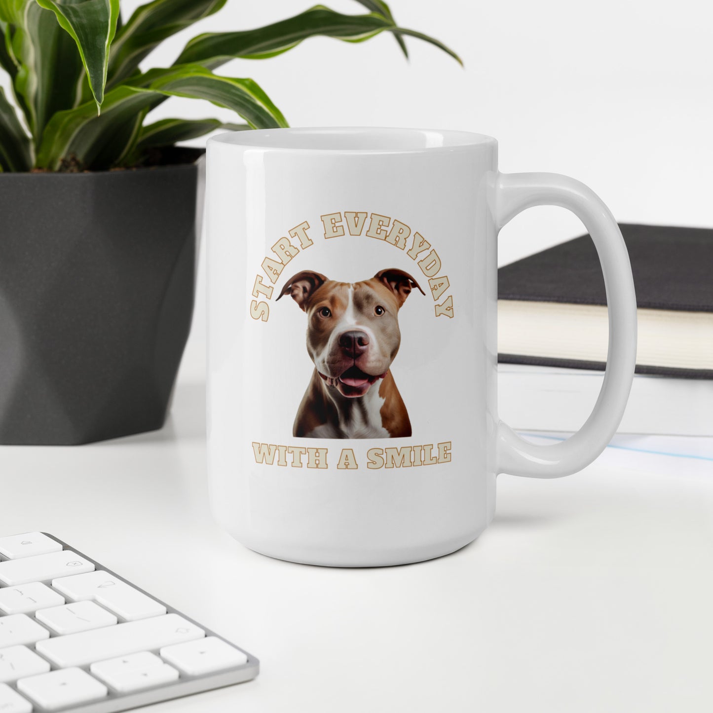 Man's Best Friend #08 American Pit Bull "START EVERYDAY WITH A SMILE" White glossy mug