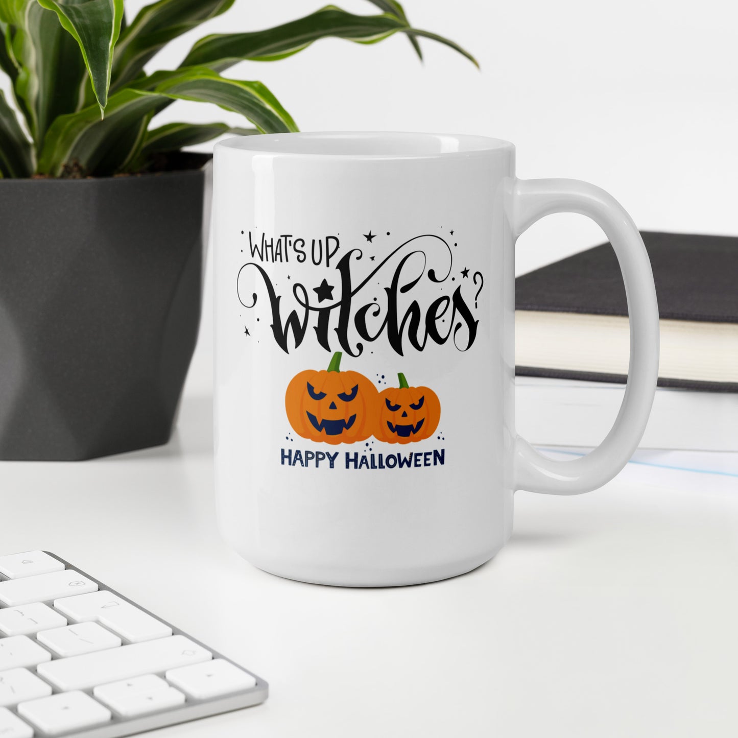 Halloween #17 "What's Up Witches" White glossy mug