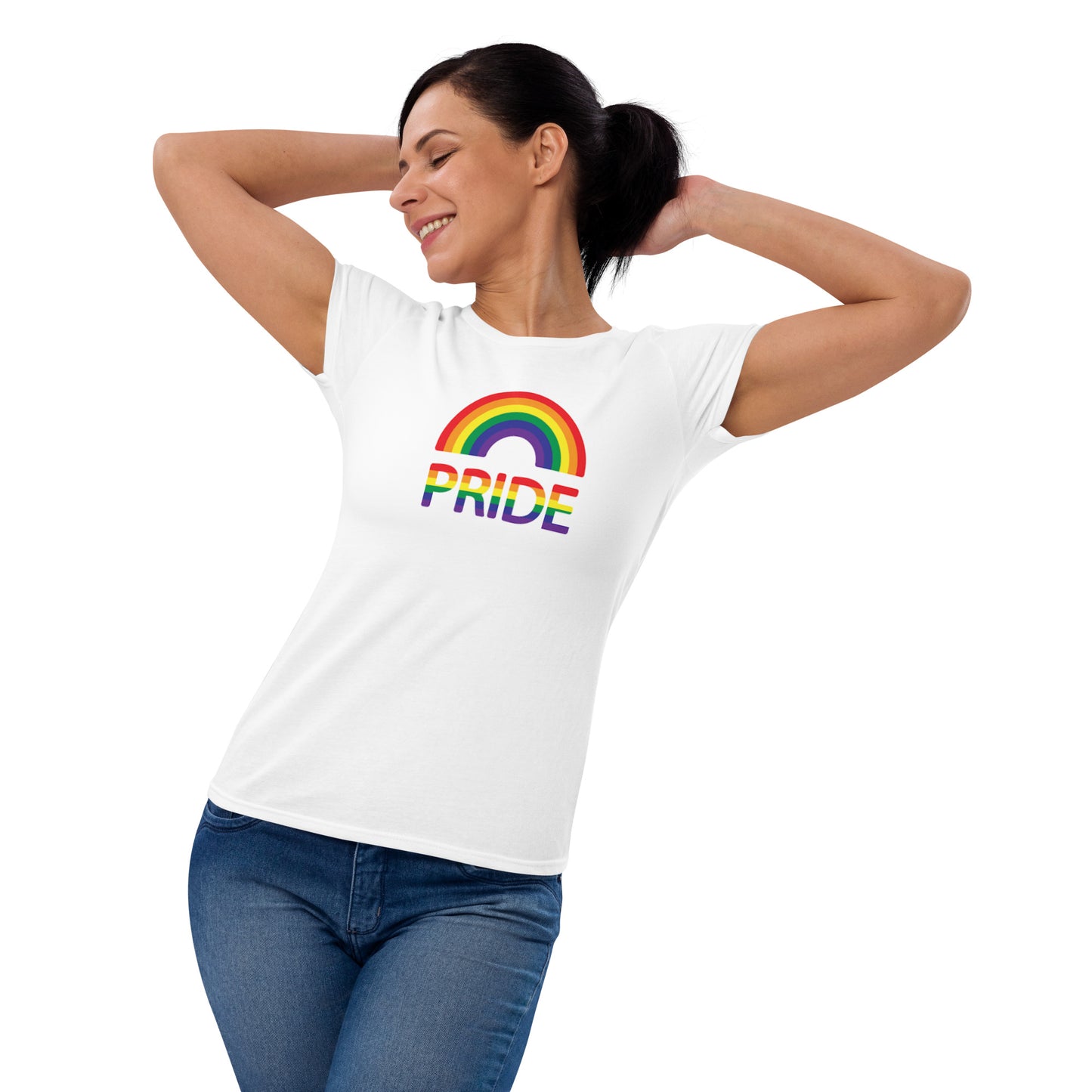 LGBTQ+ #01 Rainbow over "Pride" Women's Fashion Fit T-Shirt