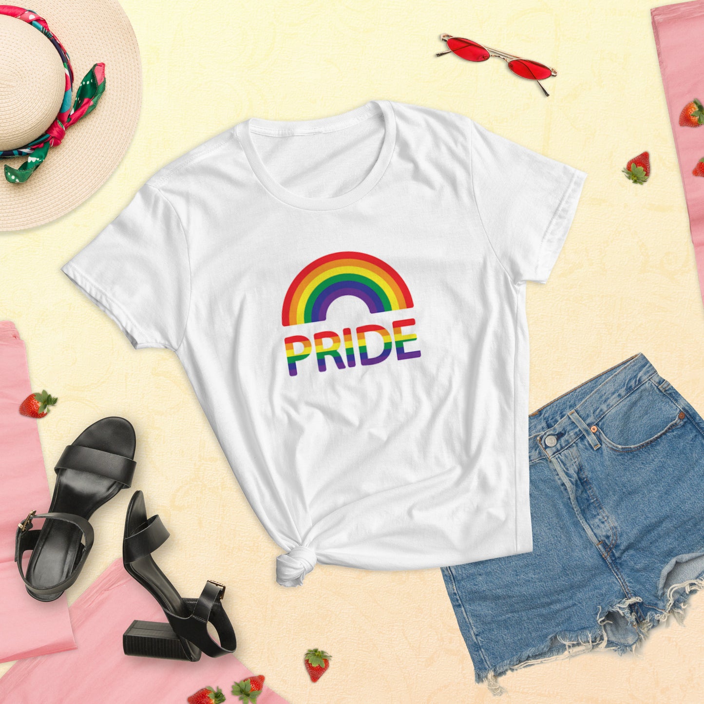 LGBTQ+ #01 Rainbow over "Pride" Women's Fashion Fit T-Shirt