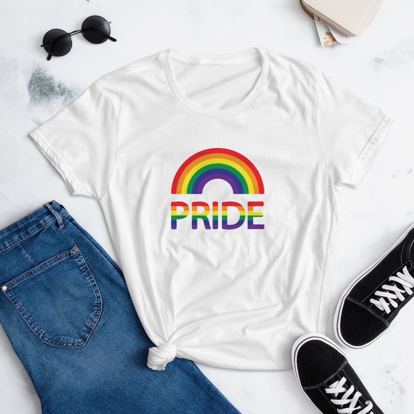 LGBTQ+ #01 Rainbow over "Pride" Women's Fashion Fit T-Shirt