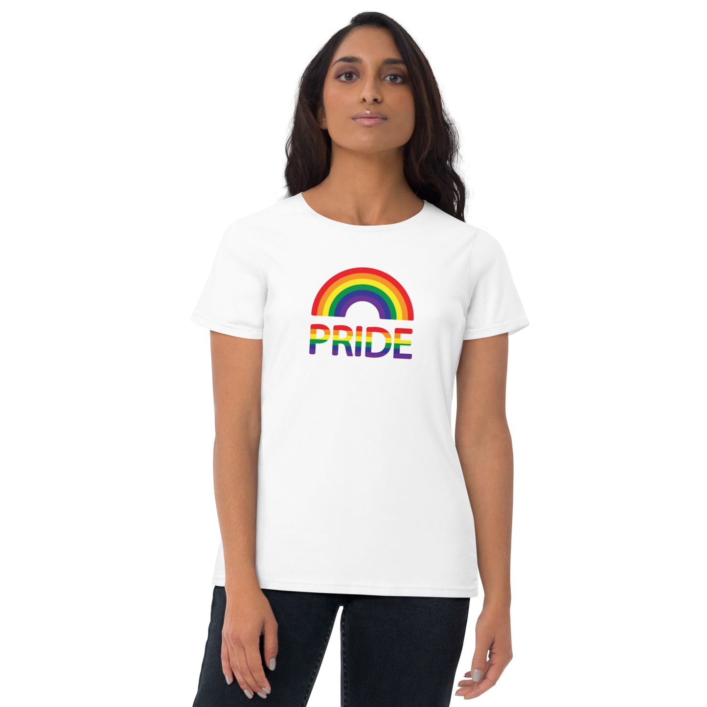 LGBTQ+ #01 Rainbow over "Pride" Women's Fashion Fit T-Shirt