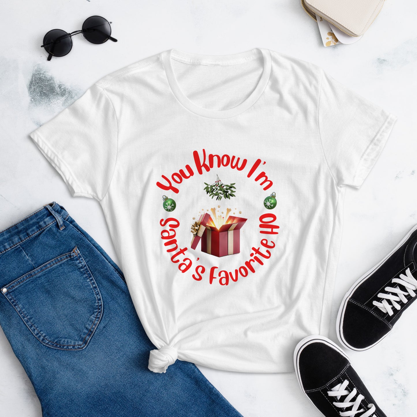 Rude, Crude, and Funny #09 "You Know I'm Santa's Favorite HO" Women's short sleeve t-shirt